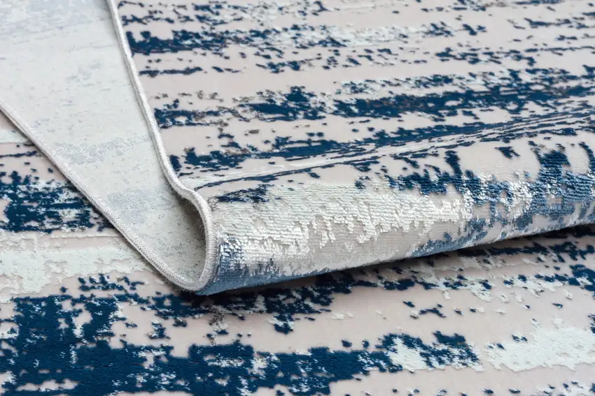Navy Blue Abstract Washable Non Skid Area Rug With Fringe Photo 7