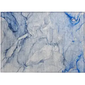 Photo of Navy Blue Abstract Washable Non Skid Indoor Outdoor Area Rug