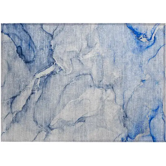 Navy Blue Abstract Washable Non Skid Indoor Outdoor Area Rug Photo 2