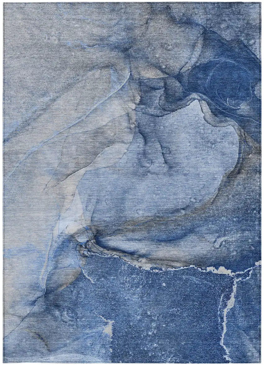 Navy Blue Abstract Washable Non Skid Indoor Outdoor Area Rug Photo 5