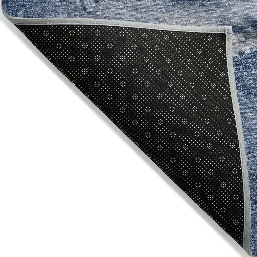 Navy Blue Abstract Washable Non Skid Indoor Outdoor Area Rug Photo 5