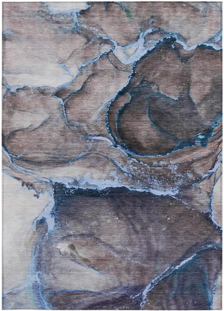 Navy Blue Abstract Washable Non Skid Indoor Outdoor Area Rug Photo 4