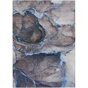 Photo of Navy Blue Abstract Washable Non Skid Indoor Outdoor Area Rug