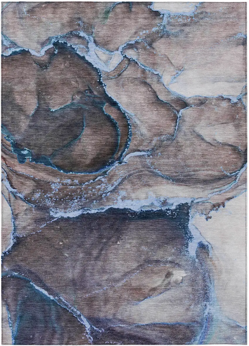 Navy Blue Abstract Washable Non Skid Indoor Outdoor Area Rug Photo 2