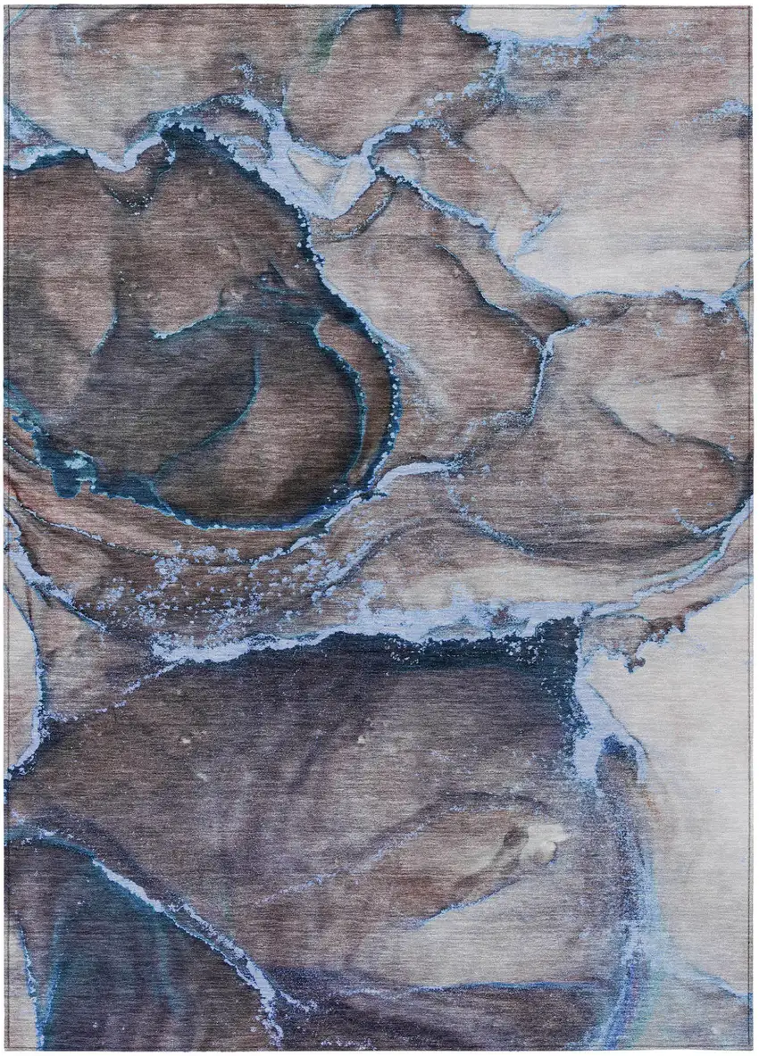 Navy Blue Abstract Washable Non Skid Indoor Outdoor Area Rug Photo 2