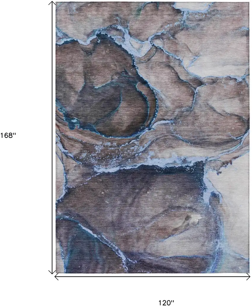 Navy Blue Abstract Washable Non Skid Indoor Outdoor Area Rug Photo 3