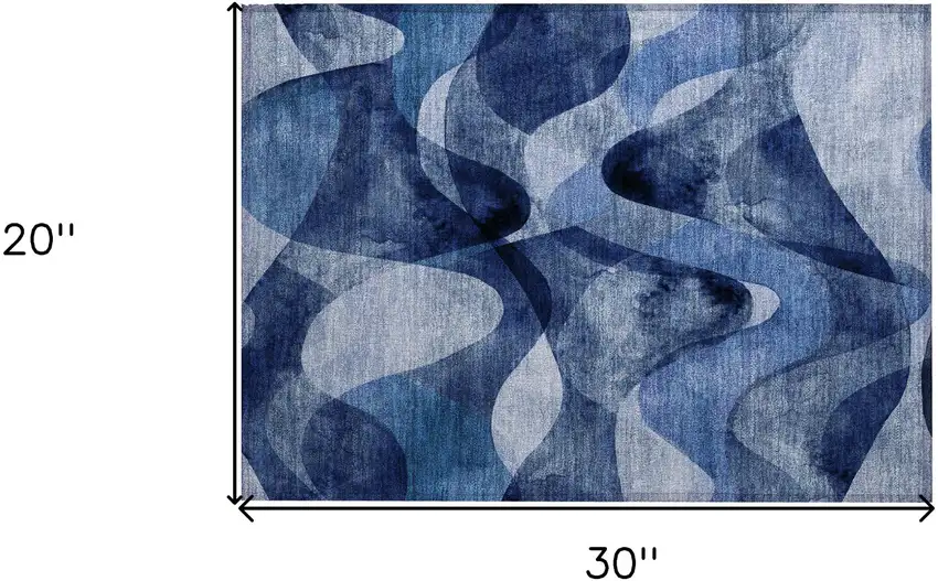 Navy Blue Abstract Washable Non Skid Indoor Outdoor Area Rug Photo 3