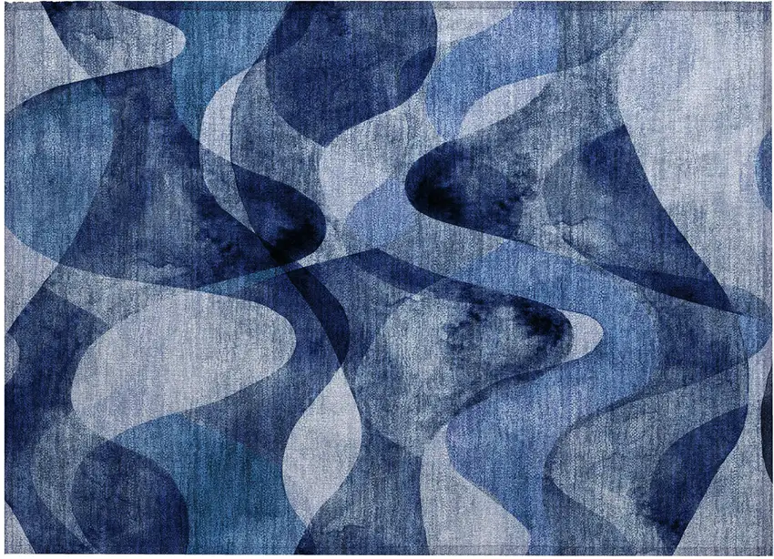 Navy Blue Abstract Washable Non Skid Indoor Outdoor Area Rug Photo 2