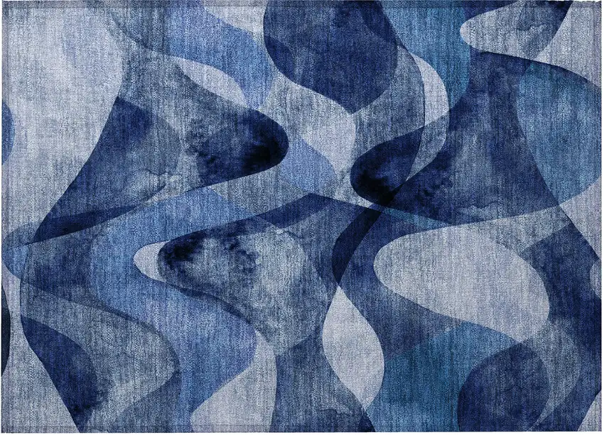 Navy Blue Abstract Washable Non Skid Indoor Outdoor Area Rug Photo 3