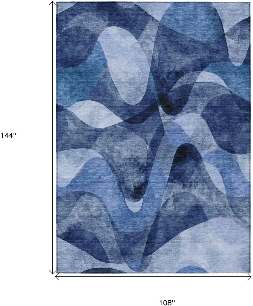 Navy Blue Abstract Washable Non Skid Indoor Outdoor Area Rug Photo 3