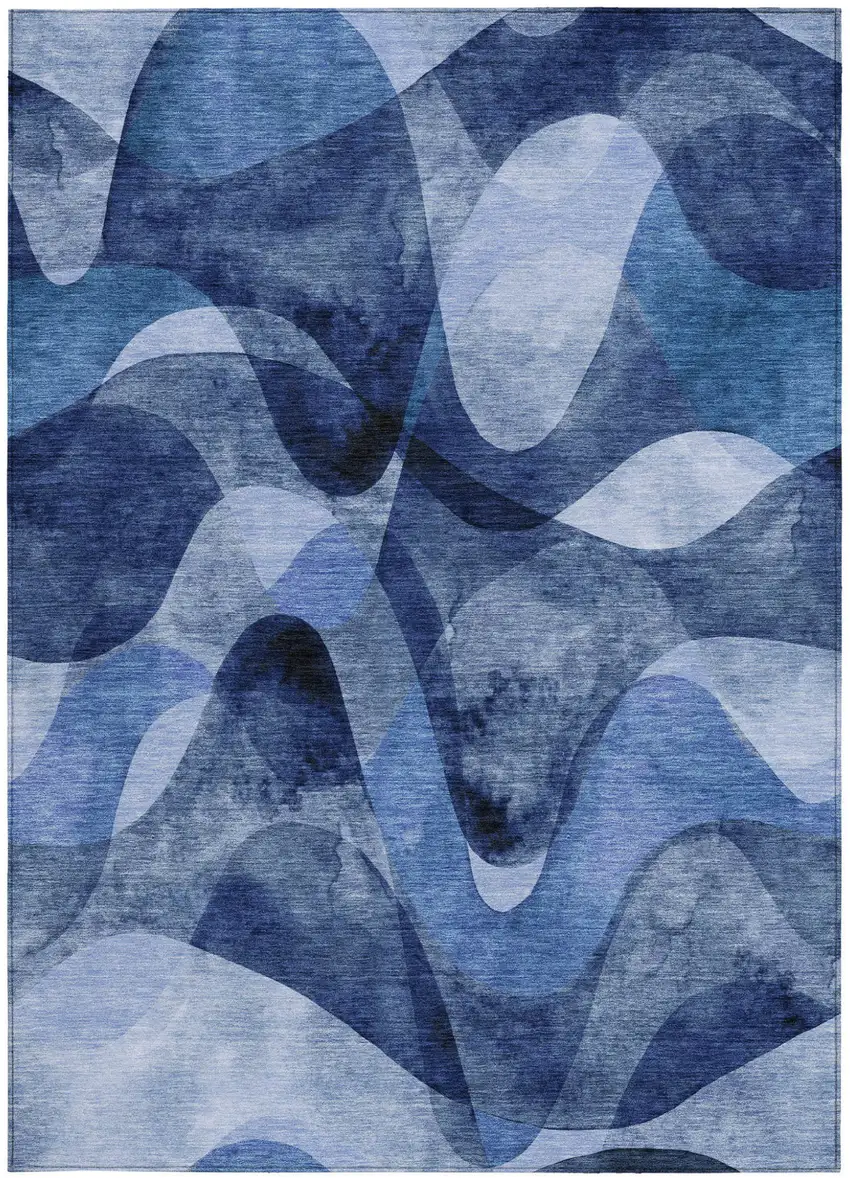 Navy Blue Abstract Washable Non Skid Indoor Outdoor Area Rug Photo 3