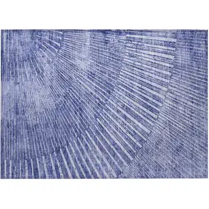 Photo of Navy Blue Abstract Washable Non Skid Indoor Outdoor Area Rug