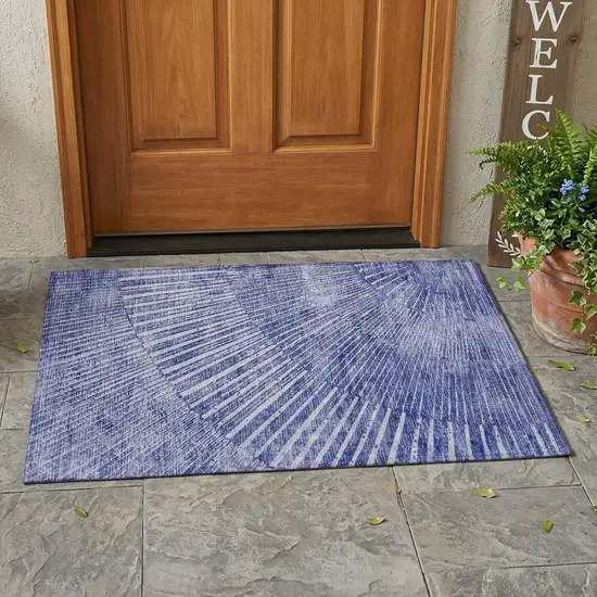 Navy Blue Abstract Washable Non Skid Indoor Outdoor Area Rug Photo 1