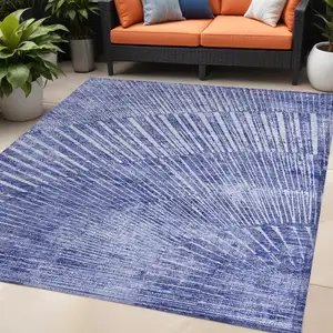 Photo of Navy Blue Abstract Washable Non Skid Indoor Outdoor Area Rug