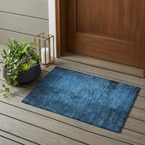 Navy Blue Abstract Washable Non Skid Indoor Outdoor Area Rug Photo 1