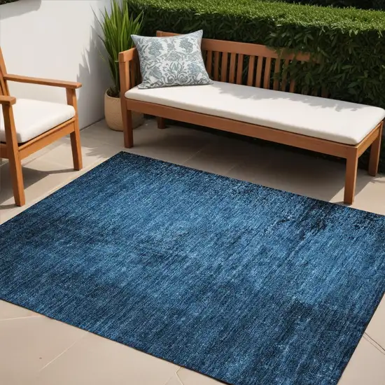 Navy Blue Abstract Washable Non Skid Indoor Outdoor Area Rug Photo 1