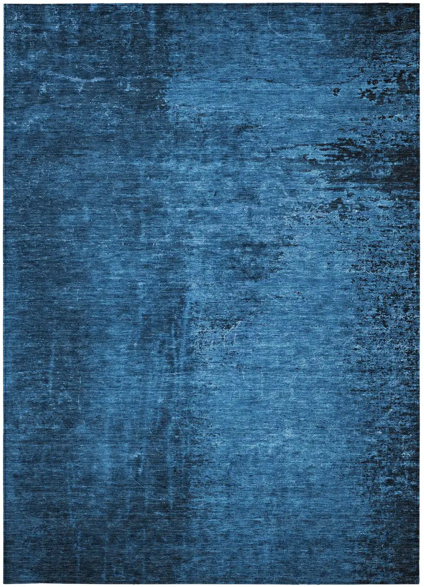 Navy Blue Abstract Washable Non Skid Indoor Outdoor Area Rug Photo 4