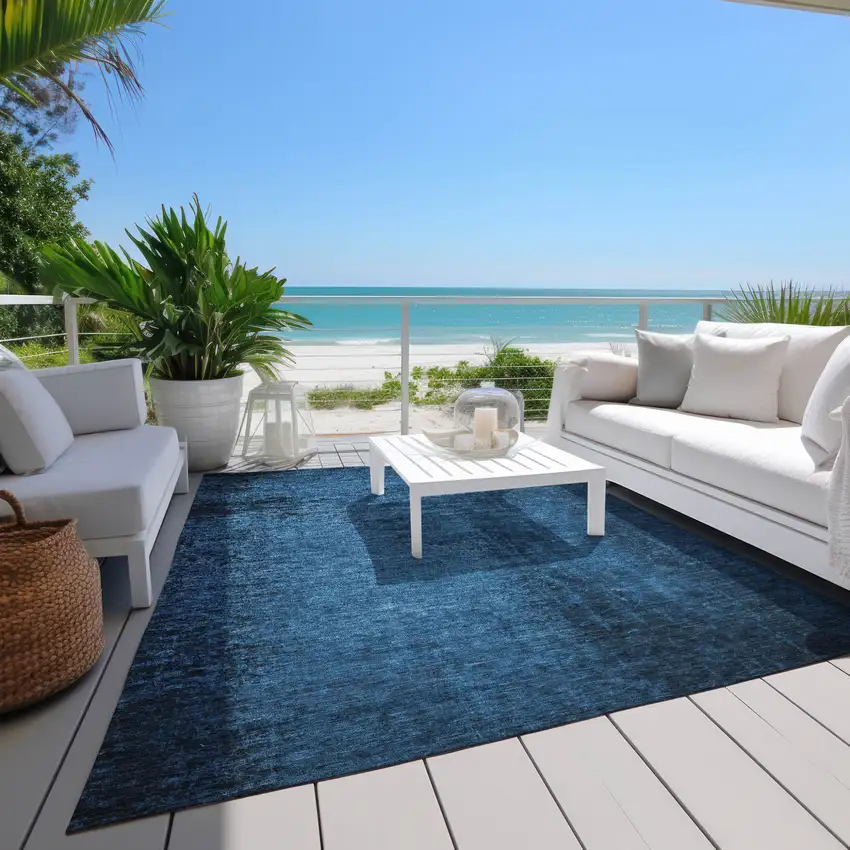 Navy Blue Abstract Washable Non Skid Indoor Outdoor Area Rug Photo 8