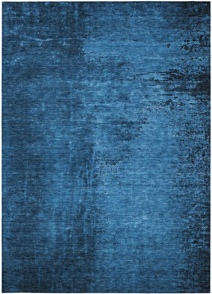 Navy Blue Abstract Washable Non Skid Indoor Outdoor Area Rug Photo 5