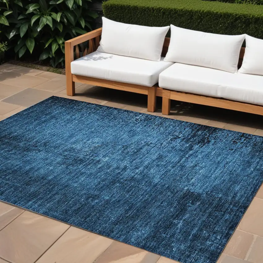 Navy Blue Abstract Washable Non Skid Indoor Outdoor Area Rug Photo 1