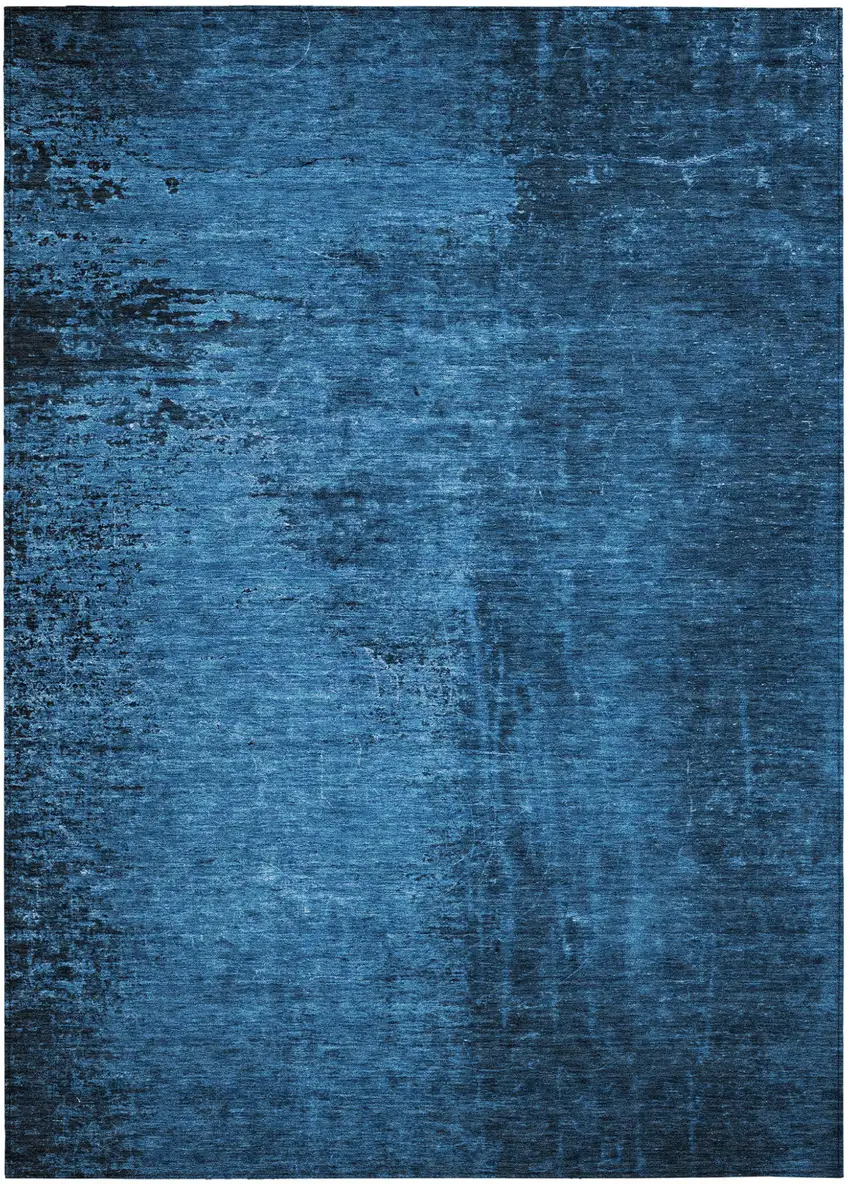 Navy Blue Abstract Washable Non Skid Indoor Outdoor Area Rug Photo 2