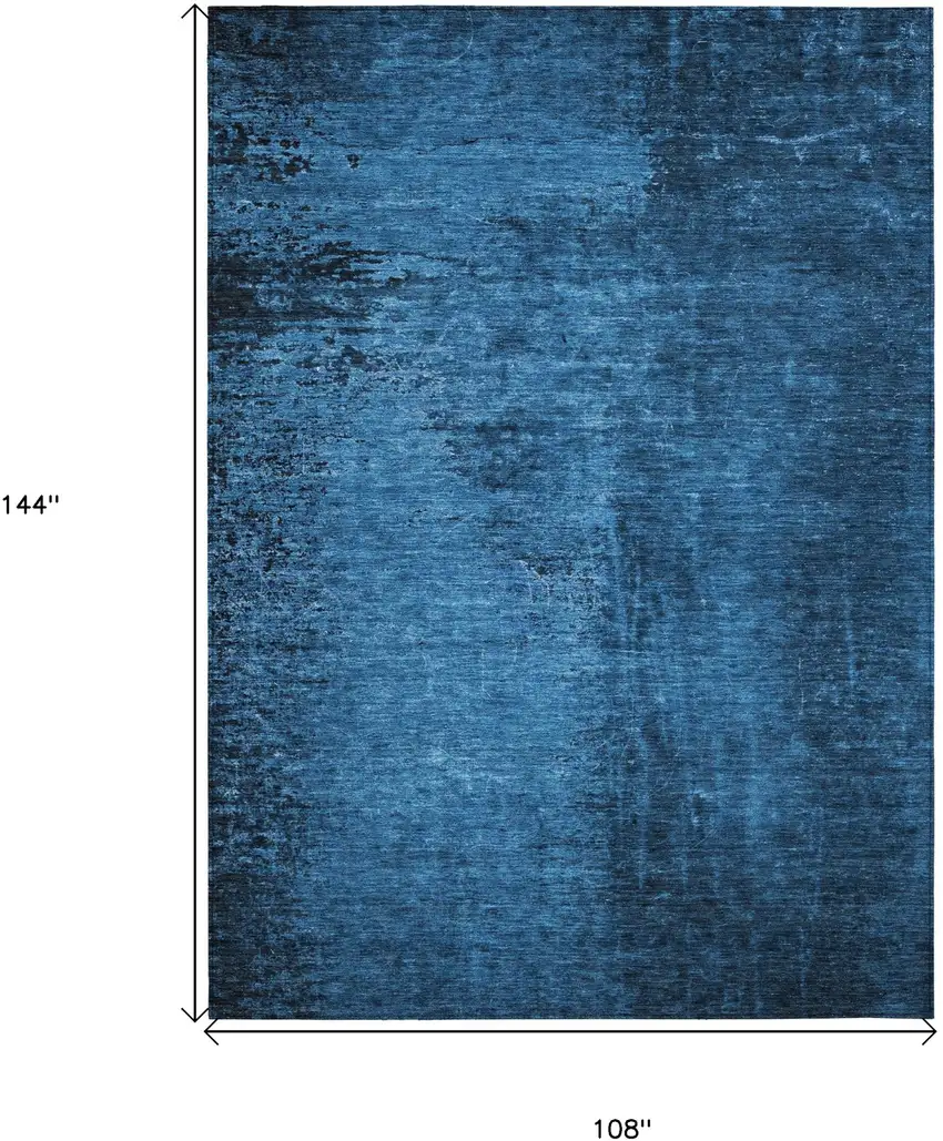 Navy Blue Abstract Washable Non Skid Indoor Outdoor Area Rug Photo 3