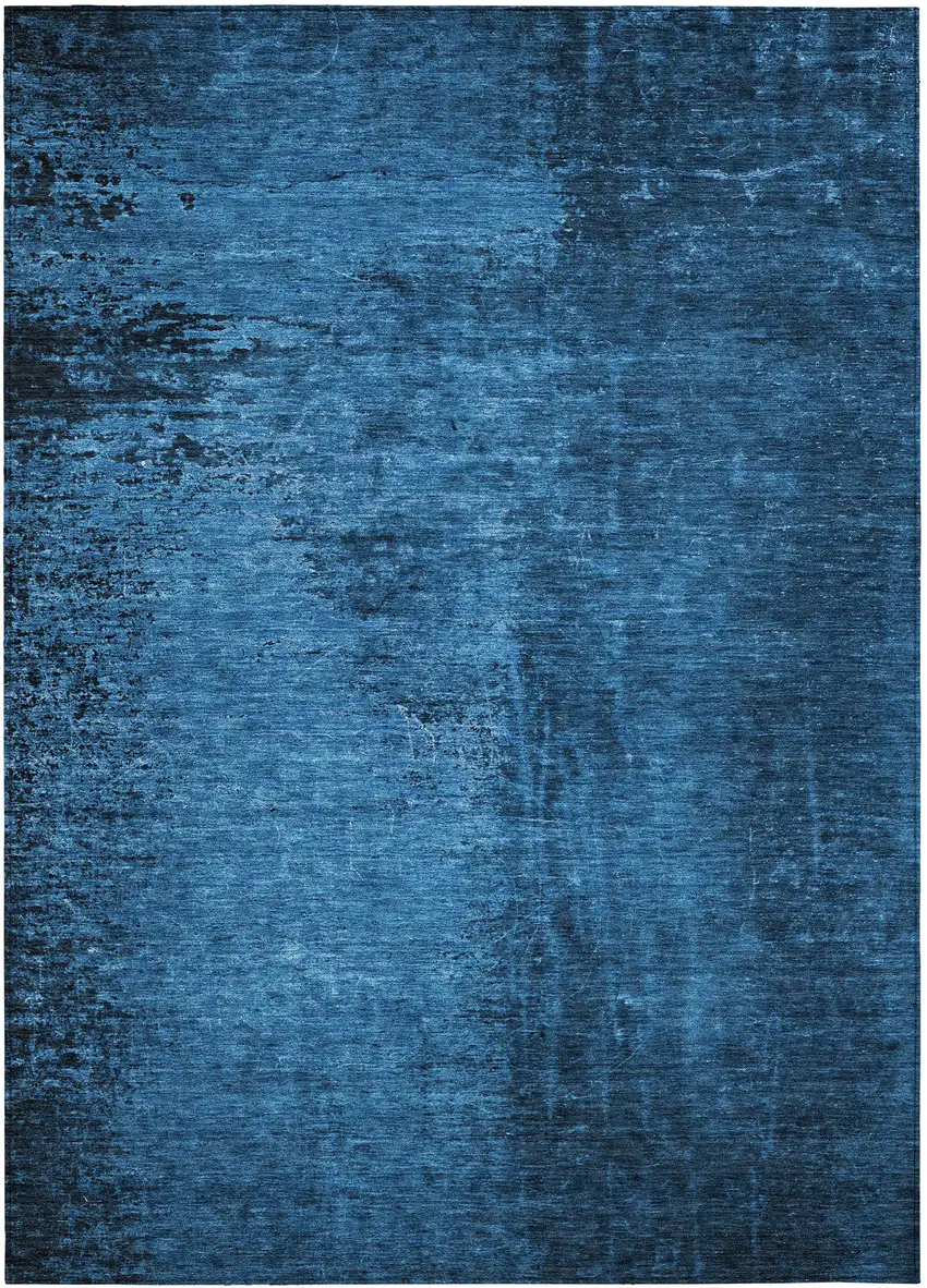 Navy Blue Abstract Washable Non Skid Indoor Outdoor Area Rug Photo 2