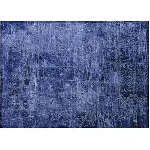 Photo of Navy Blue Abstract Washable Non Skid Indoor Outdoor Area Rug