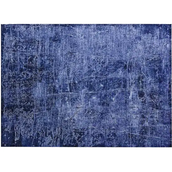 Navy Blue Abstract Washable Non Skid Indoor Outdoor Area Rug Photo 2