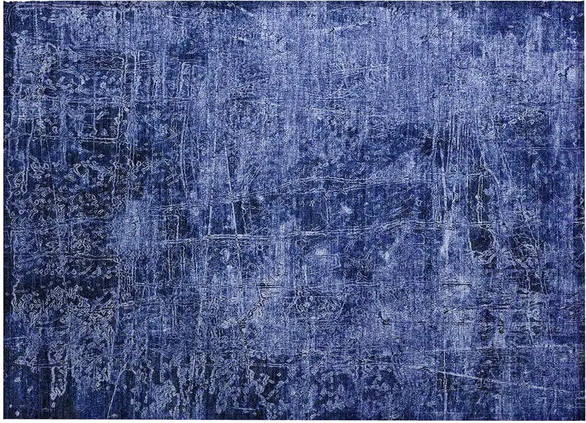 Navy Blue Abstract Washable Non Skid Indoor Outdoor Area Rug Photo 2