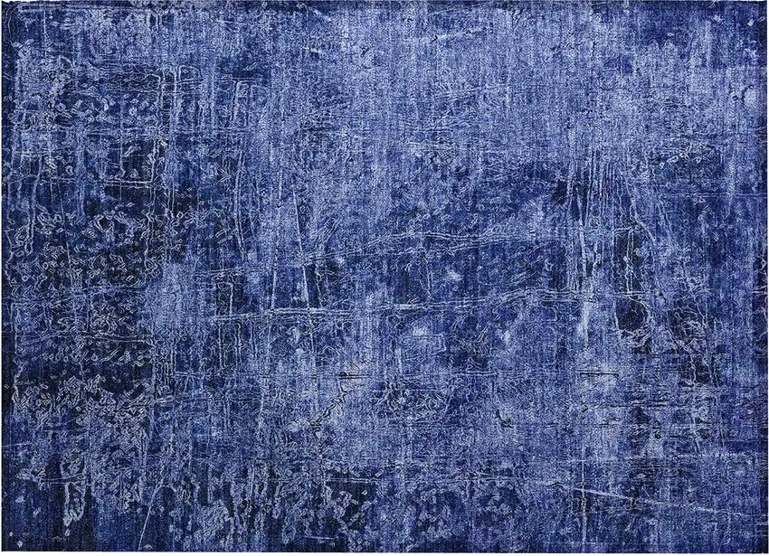 Navy Blue Abstract Washable Non Skid Indoor Outdoor Area Rug Photo 2