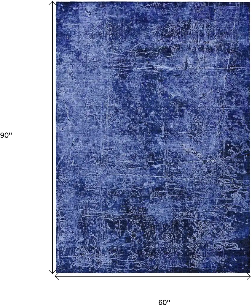 Navy Blue Abstract Washable Non Skid Indoor Outdoor Area Rug Photo 3