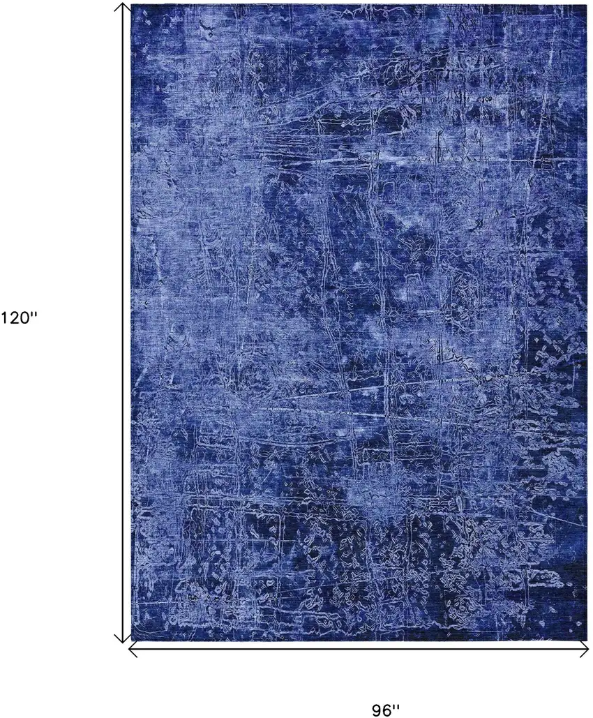 Navy Blue Abstract Washable Non Skid Indoor Outdoor Area Rug Photo 3