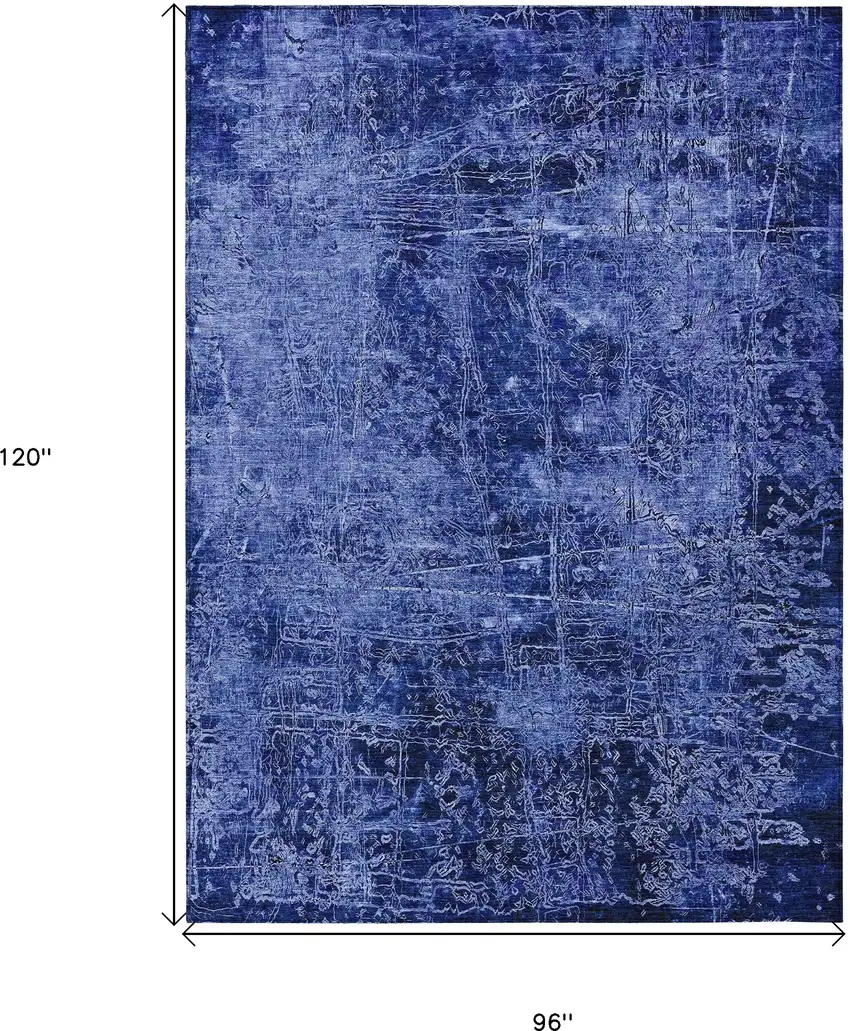 Navy Blue Abstract Washable Non Skid Indoor Outdoor Area Rug Photo 3