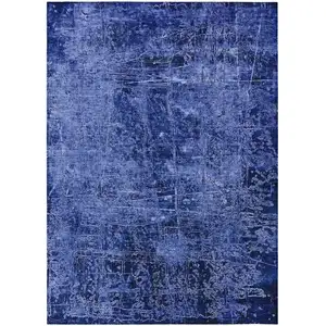 Photo of Navy Blue Abstract Washable Non Skid Indoor Outdoor Area Rug