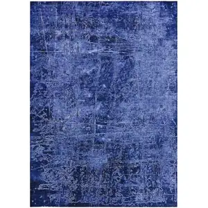 Photo of Navy Blue Abstract Washable Non Skid Indoor Outdoor Area Rug