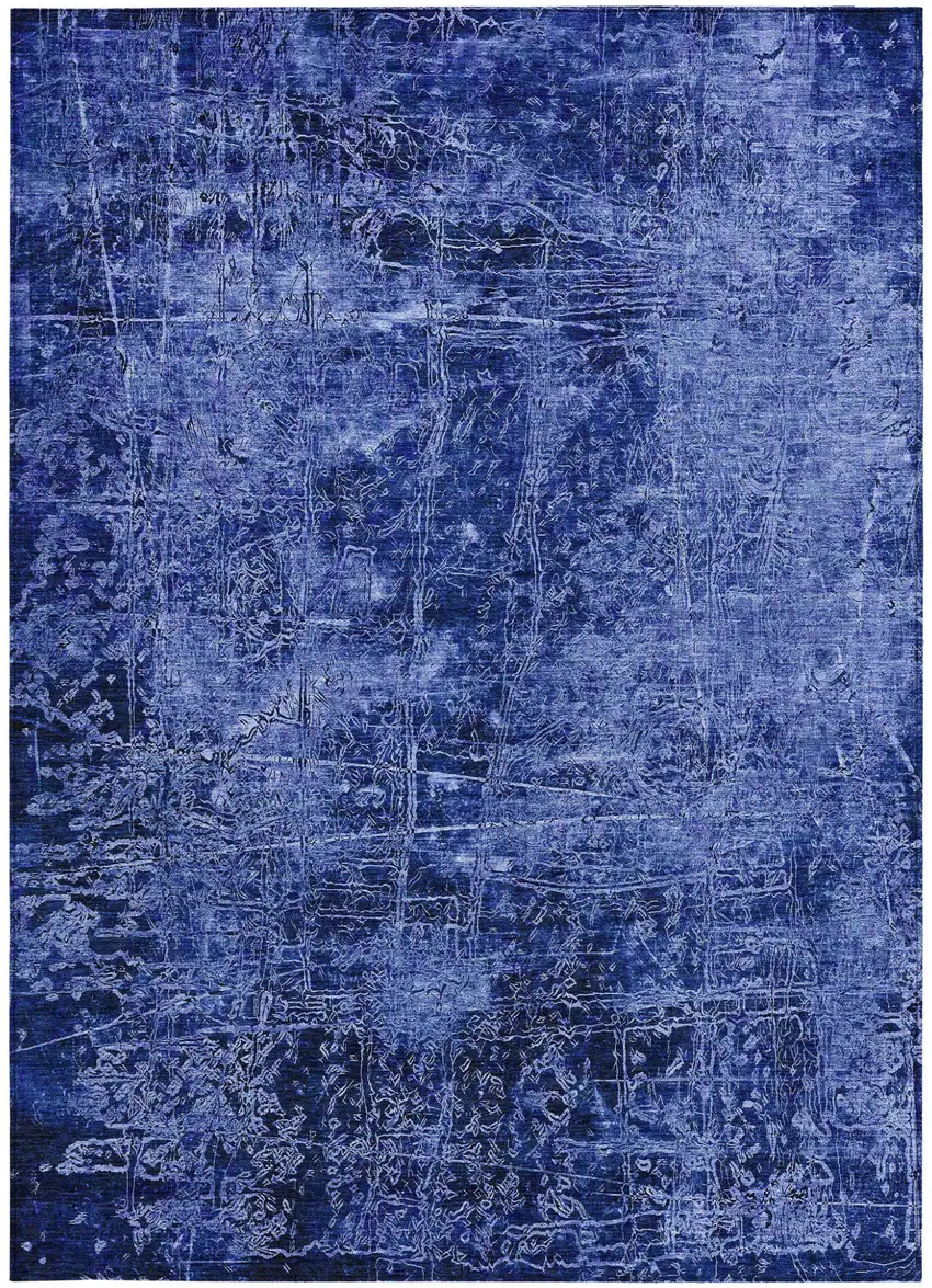 Navy Blue Abstract Washable Non Skid Indoor Outdoor Area Rug Photo 4