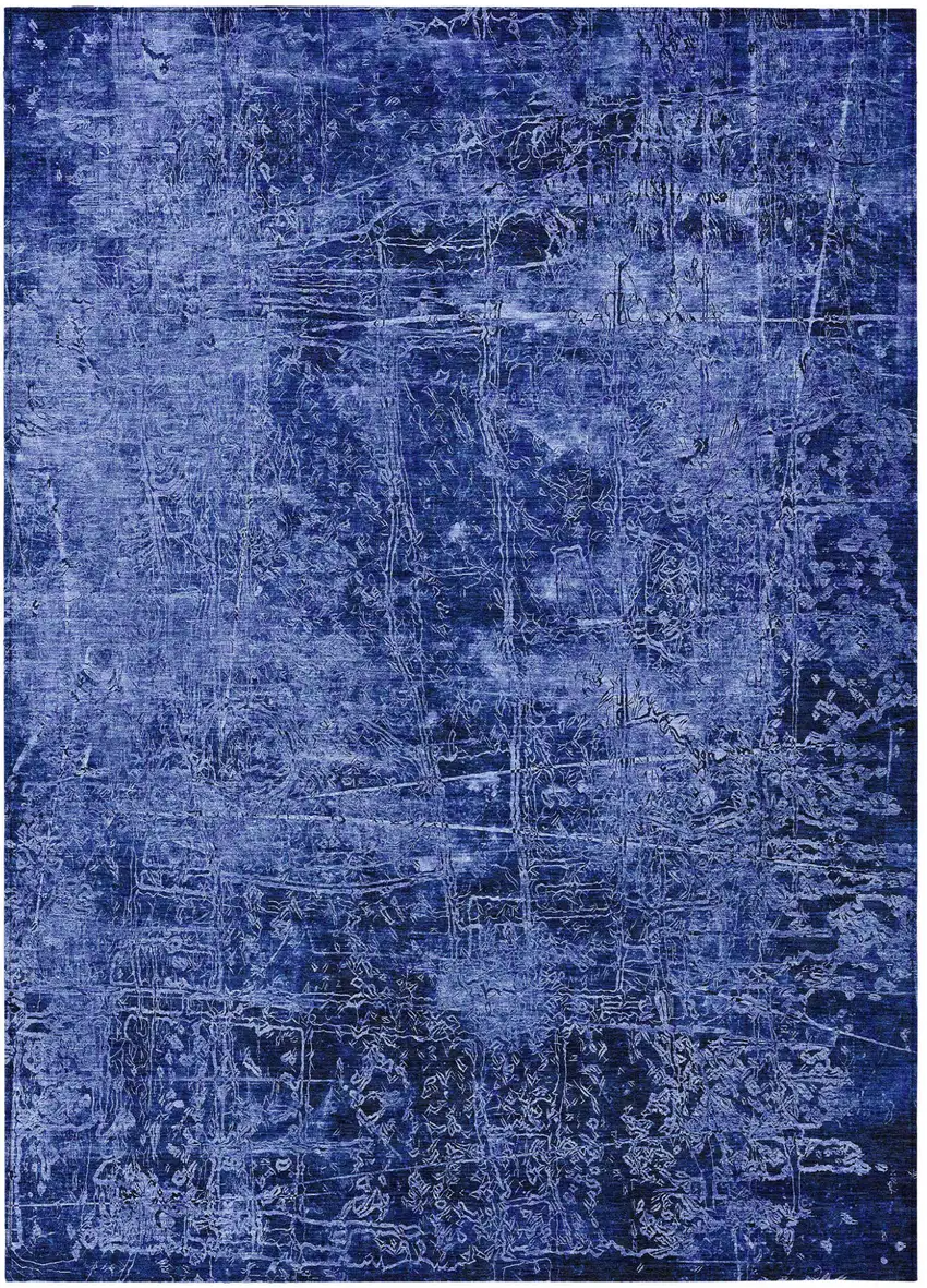 Navy Blue Abstract Washable Non Skid Indoor Outdoor Area Rug Photo 2