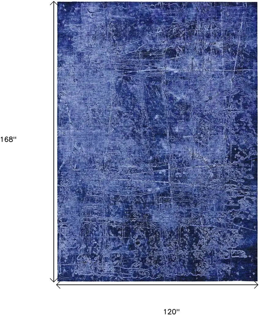 Navy Blue Abstract Washable Non Skid Indoor Outdoor Area Rug Photo 3