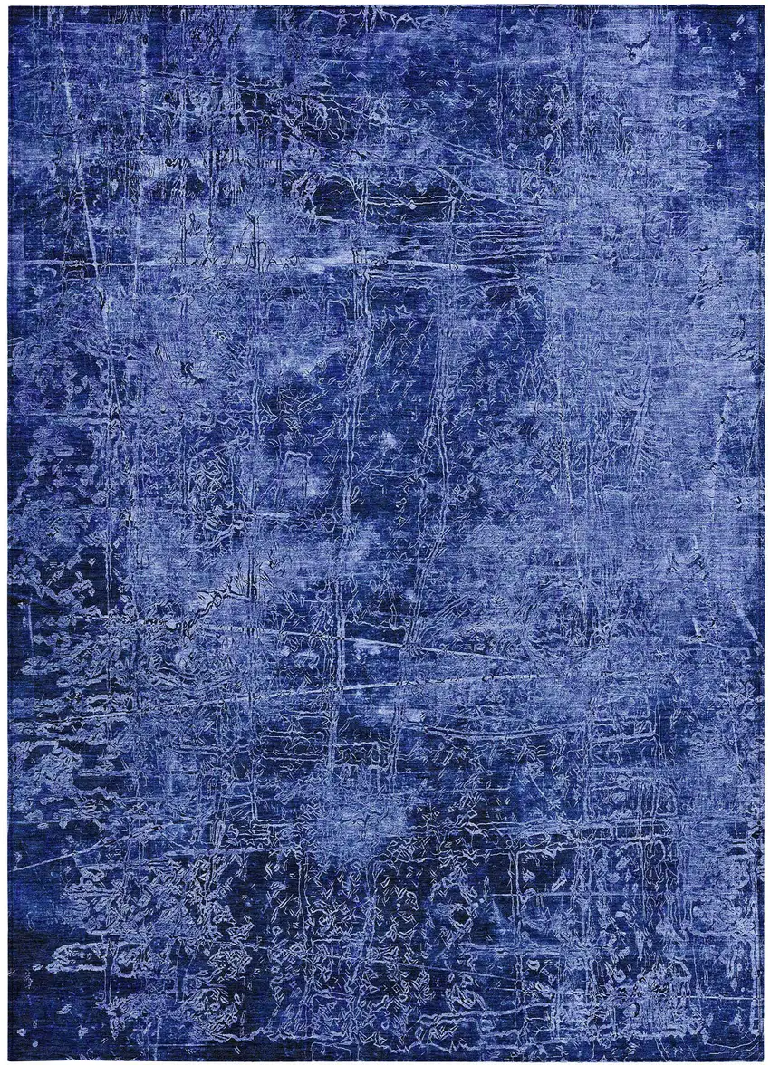 Navy Blue Abstract Washable Non Skid Indoor Outdoor Area Rug Photo 5