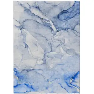 Photo of Navy Blue Abstract Washable Non Skid Indoor Outdoor Area Rug