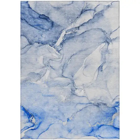 Navy Blue Abstract Washable Non Skid Indoor Outdoor Area Rug Photo 5
