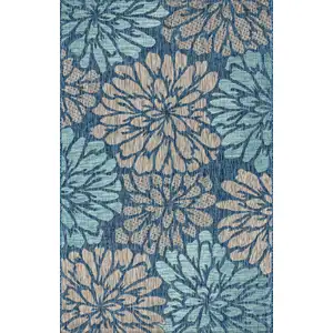 Photo of Navy Blue And Aqua Floral Indoor Outdoor Area Rug