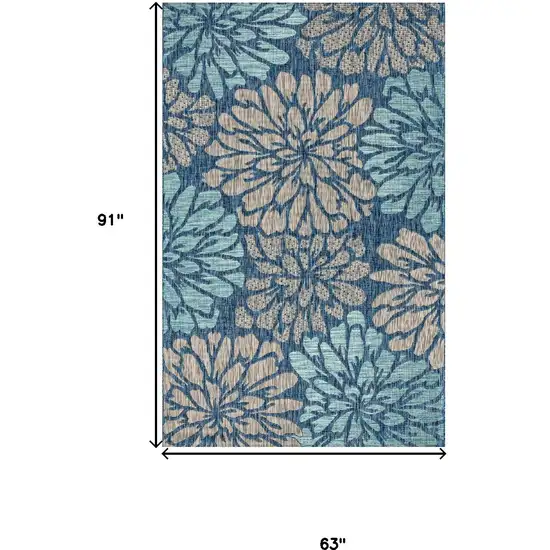 Navy Blue And Aqua Floral Indoor Outdoor Area Rug Photo 3