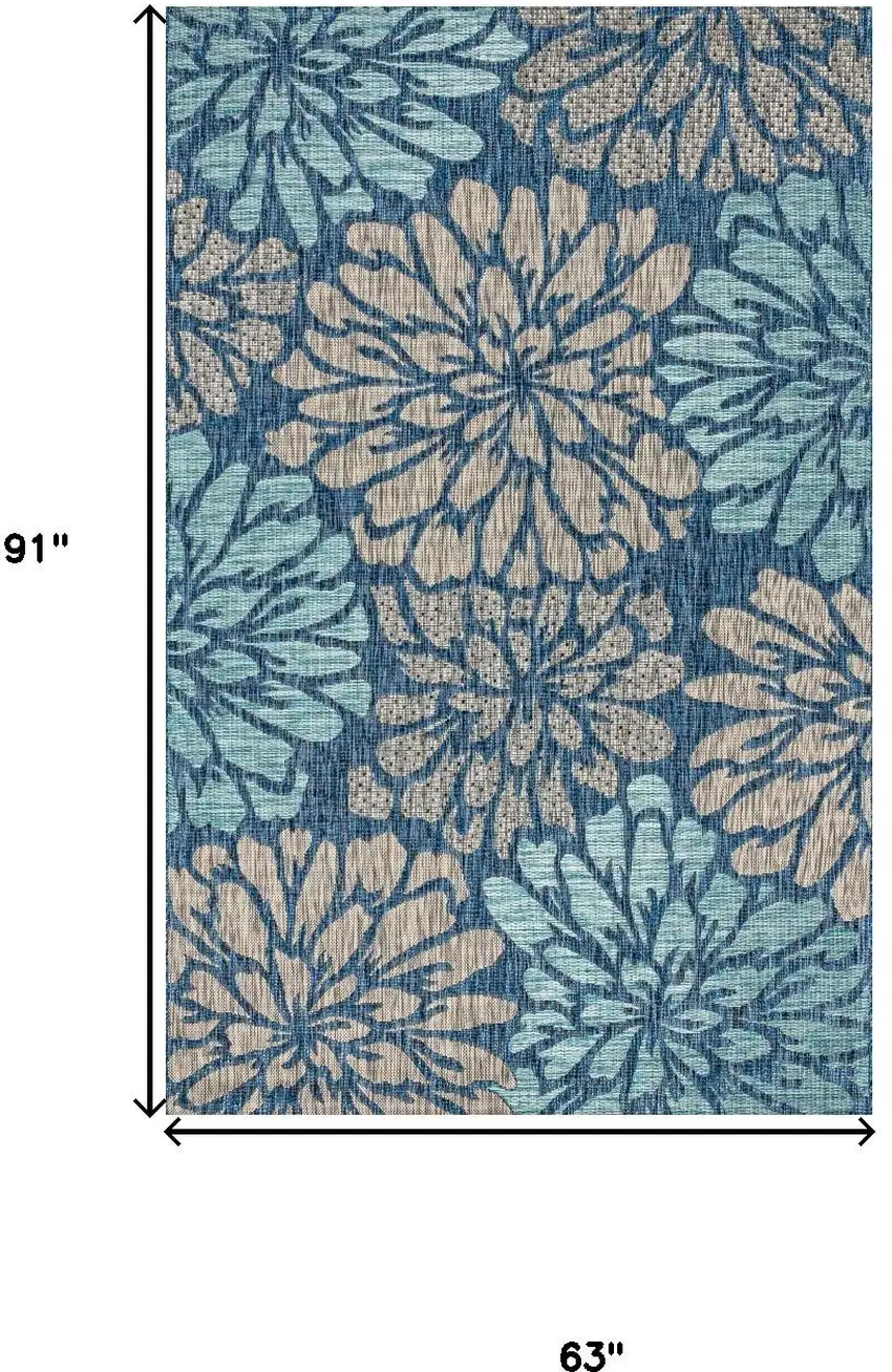 Navy Blue And Aqua Floral Indoor Outdoor Area Rug Photo 3
