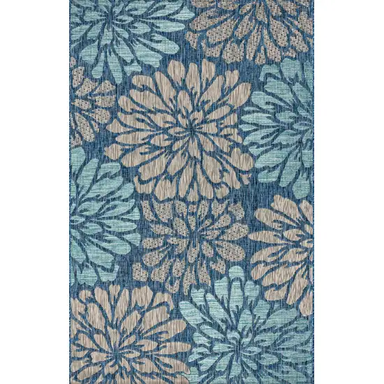 Navy Blue And Aqua Floral Indoor Outdoor Area Rug Photo 1