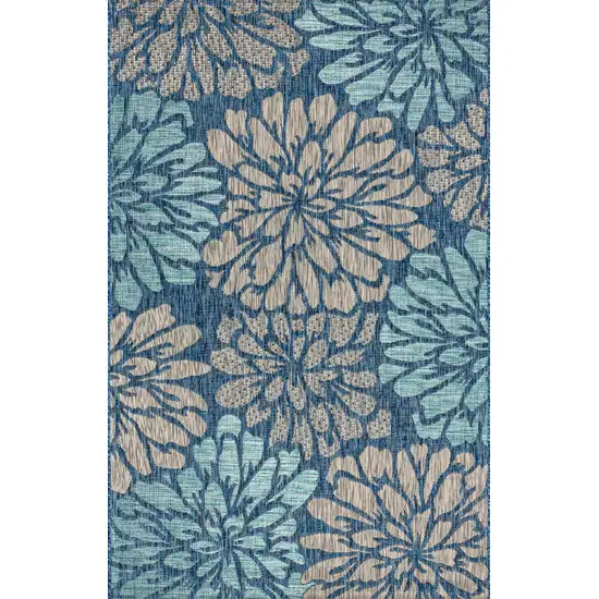 Navy Blue And Aqua Floral Indoor Outdoor Area Rug Photo 3