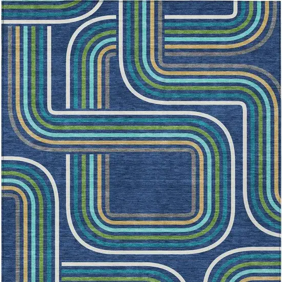 Navy Blue And Aqua Geometric Washable Indoor Outdoor Area Rug Photo 4