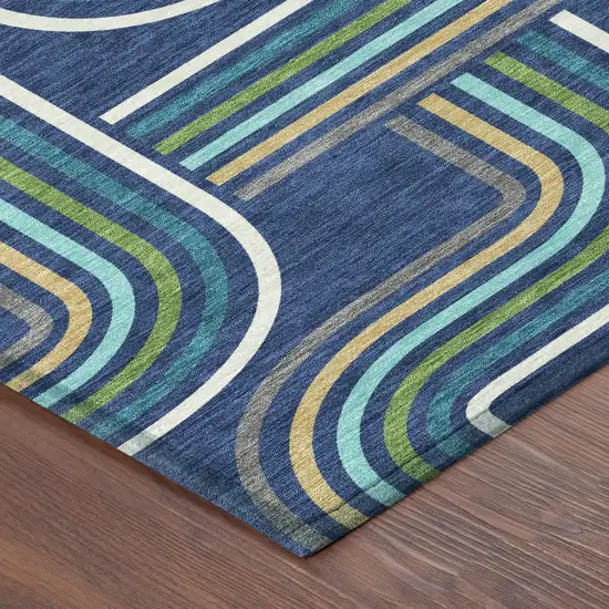 Navy Blue And Aqua Geometric Washable Indoor Outdoor Area Rug Photo 5