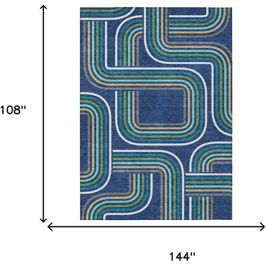 Navy Blue And Aqua Geometric Washable Indoor Outdoor Area Rug Photo 7